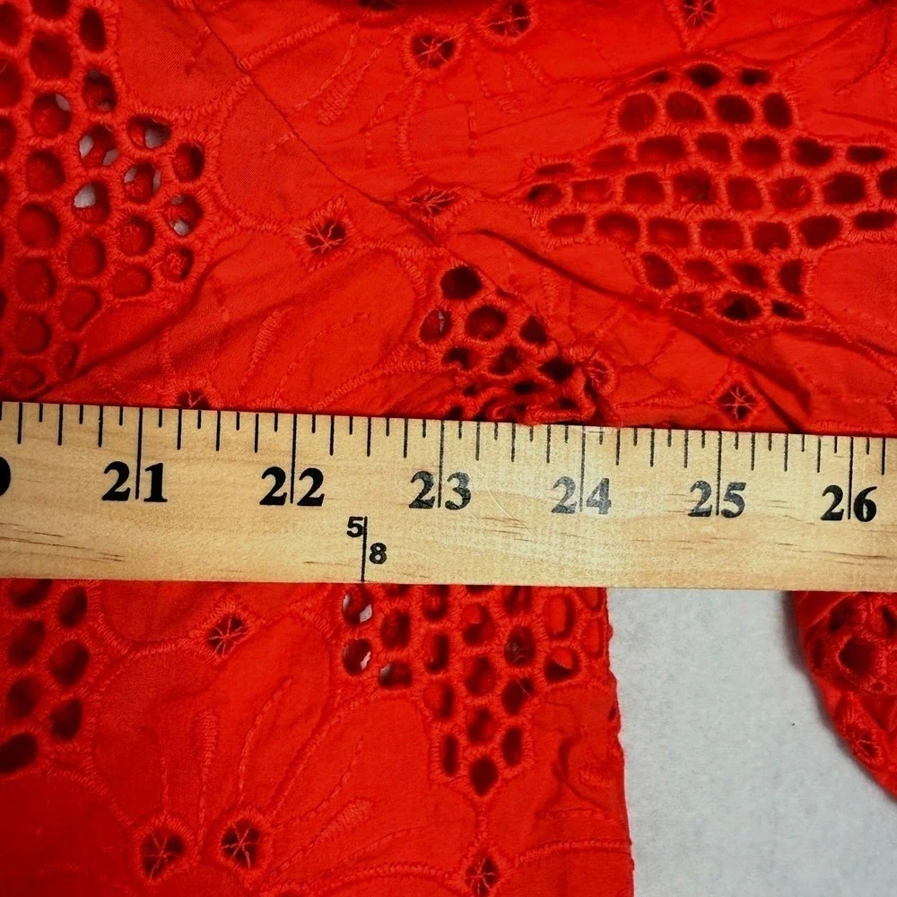 J.Crew‎ Red Eyelet Popover Top XL